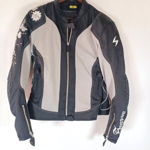 Women's Black and Light Gray Utility Motorcycle Jacket - Sporty Mesh Panels